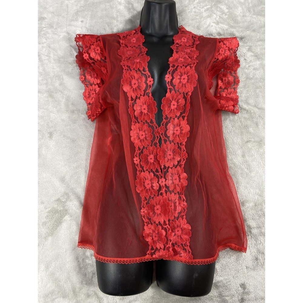Vintage Alana Gale Cover Up Red Medium Lace Chiffon Sheer‎ Fairycore Lingerie